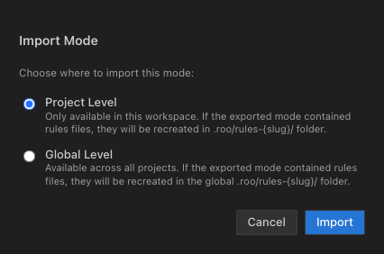 Import Level Dialog