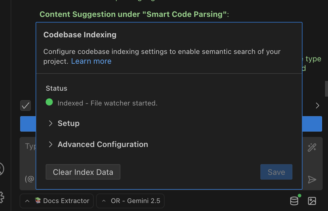 Codebase Indexing Popover