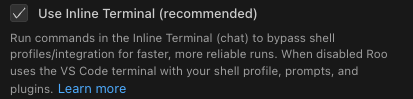 Use Inline Terminal (recommended) switch