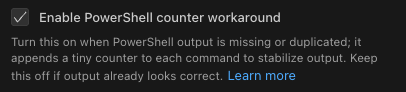Enable PowerShell counter workaround checkbox