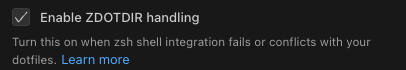 Enable ZDOTDIR handling checkbox